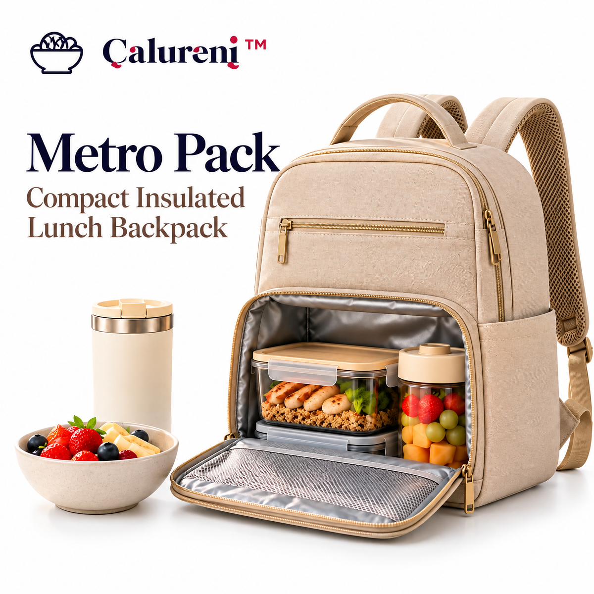 Calureni™ Metro Pack – Compact Insulated Lunch Backpack with Adjustable Straps for Office Commutes, Work & Everyday Travel