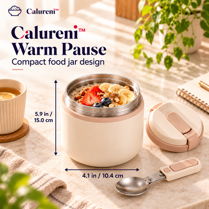 Calureni™ Warm Pause – Insulated Stainless Steel Food Jar with Folding Spoon for Soup, Oatmeal & Lunch on the Go