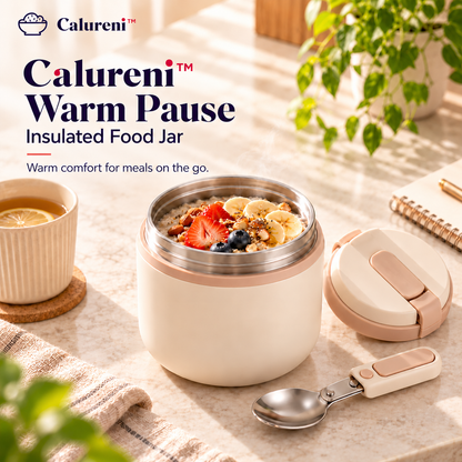 Calureni™ Warm Pause – Insulated Stainless Steel Food Jar with Folding Spoon for Soup, Oatmeal & Lunch on the Go