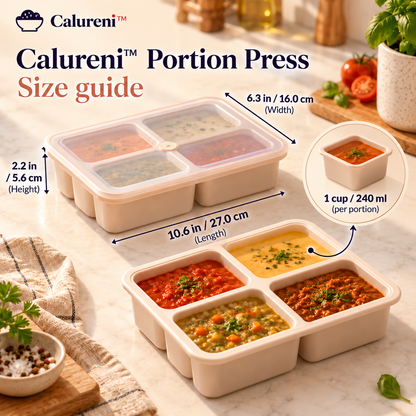 Calureni™ Portion Press – 2-Pack Silicone Freezer Trays with Lids, Four 1-Cup Portions per Tray, for Soup, Sauce & Meal Prep