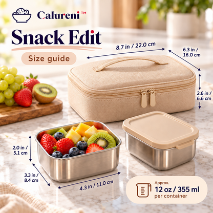 Calureni™ Snack Edit – Modular Stainless Steel Snack Container Set with Lids & Carrying Case for Fruit, Nuts & Workday Breaks