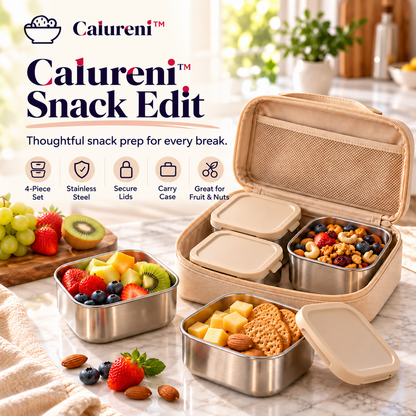 Calureni™ Snack Edit – Modular Stainless Steel Snack Container Set with Lids & Carrying Case for Fruit, Nuts & Workday Breaks