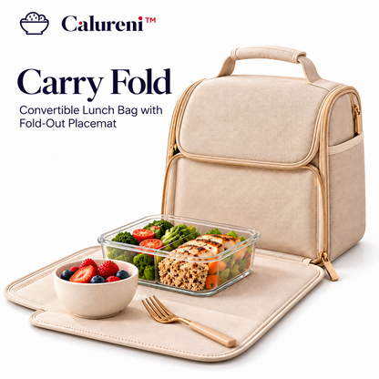 Calureni™ Carry Fold – Convertible Lunch Bag with Fold-Out Placemat for Desk Lunches, Office Meals & Everyday Travel