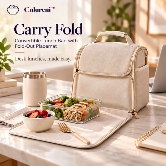 Calureni™ Carry Fold – Convertible Lunch Bag with Fold-Out Placemat for Desk Lunches, Office Meals & Everyday Travel