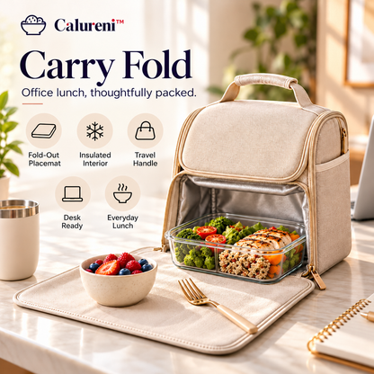 Calureni™ Carry Fold – Convertible Lunch Bag with Fold-Out Placemat for Desk Lunches, Office Meals & Everyday Travel