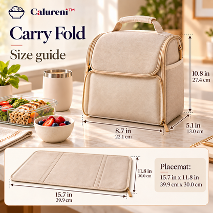 Calureni™ Carry Fold – Convertible Lunch Bag with Fold-Out Placemat for Desk Lunches, Office Meals & Everyday Travel