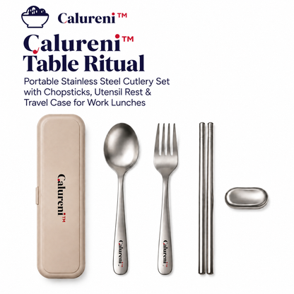 Calureni™ Table Ritual – Portable Stainless Steel Cutlery Set with Chopsticks, Utensil Rest & Travel Case for Work Lunches