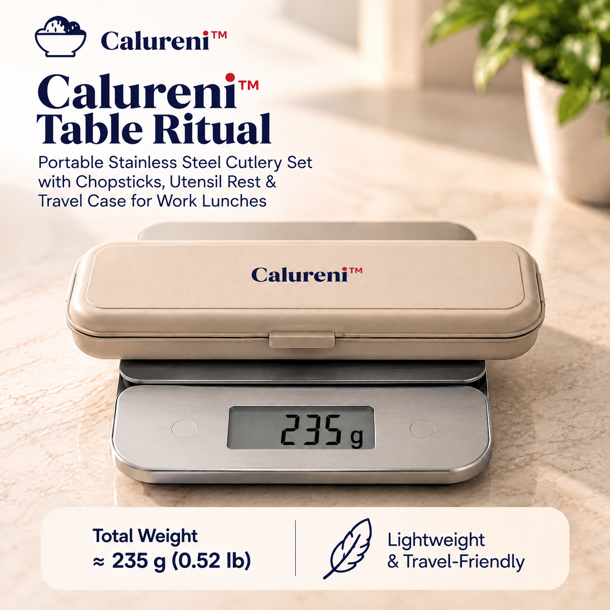 Calureni™ Table Ritual – Portable Stainless Steel Cutlery Set with Chopsticks, Utensil Rest & Travel Case for Work Lunches