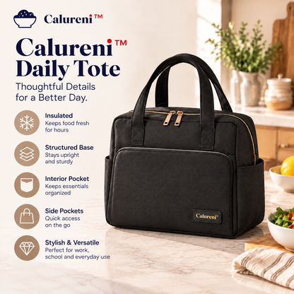 Calureni™ Daily Tote – Insulated Lunch Tote with Structured Base & Interior Pocket for Office Commutes and Everyday Carry