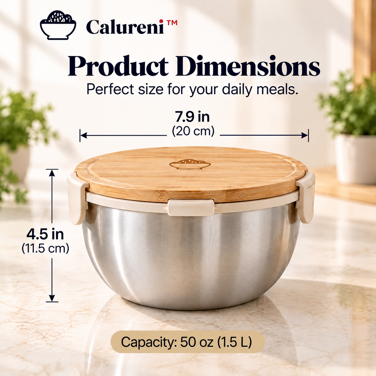 Calureni™ Garden Bowl – Layered Salad Lunch Container with Topping Tray & Dressing Cup for Office Lunches and Meal Prep