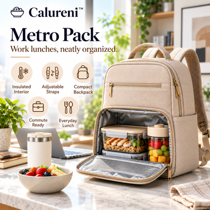 Calureni™ Metro Pack – Compact Insulated Lunch Backpack with Adjustable Straps for Office Commutes, Work & Everyday Travel