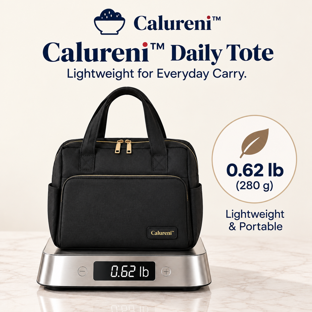Calureni™ Daily Tote – Insulated Lunch Tote with Structured Base & Interior Pocket for Office Commutes and Everyday Carry