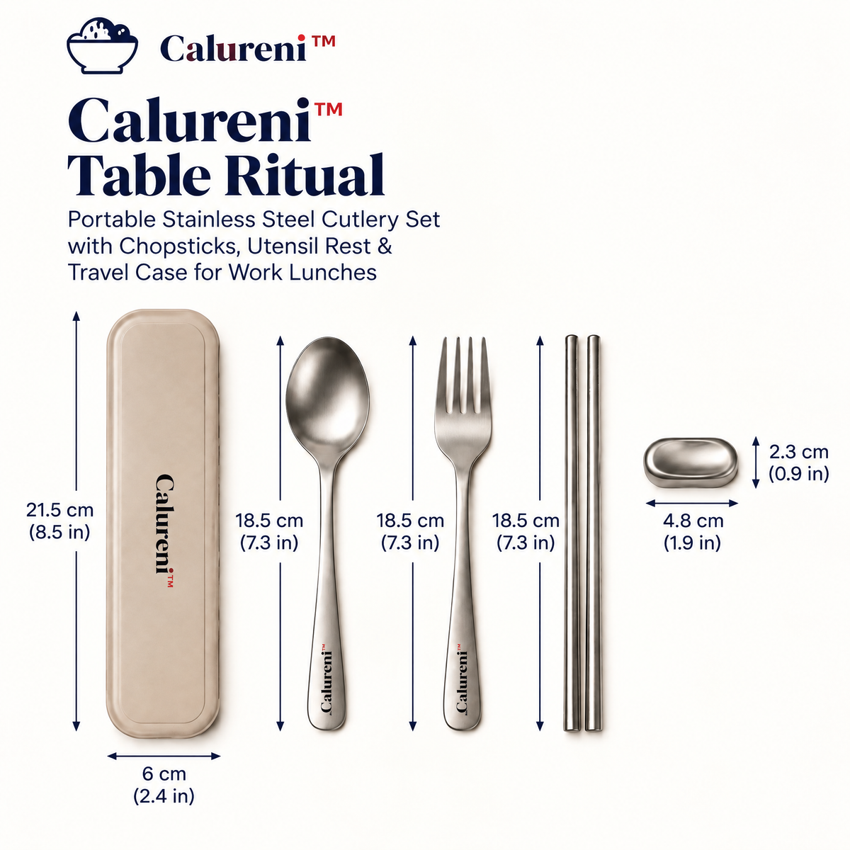 Calureni™ Table Ritual – Portable Stainless Steel Cutlery Set with Chopsticks, Utensil Rest & Travel Case for Work Lunches