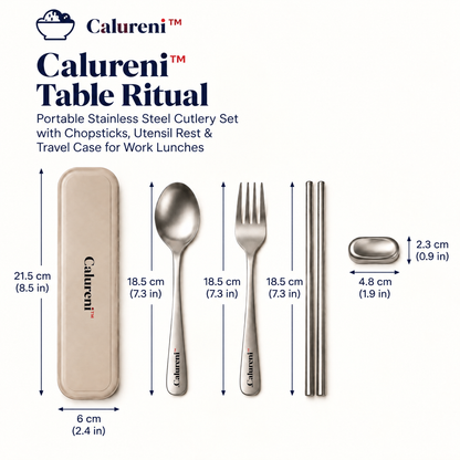 Calureni™ Table Ritual – Portable Stainless Steel Cutlery Set with Chopsticks, Utensil Rest & Travel Case for Work Lunches