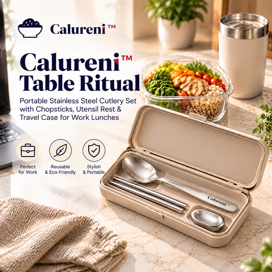 Calureni™ Table Ritual – Portable Stainless Steel Cutlery Set with Chopsticks, Utensil Rest & Travel Case for Work Lunches